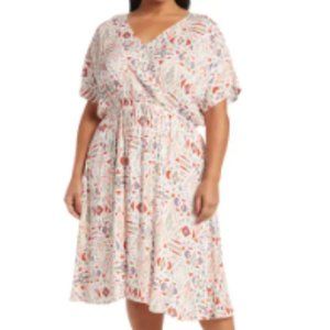 West Kei Gauze Geometric Print Midi Dress 2X Cream Lavender Coral Olive NWT